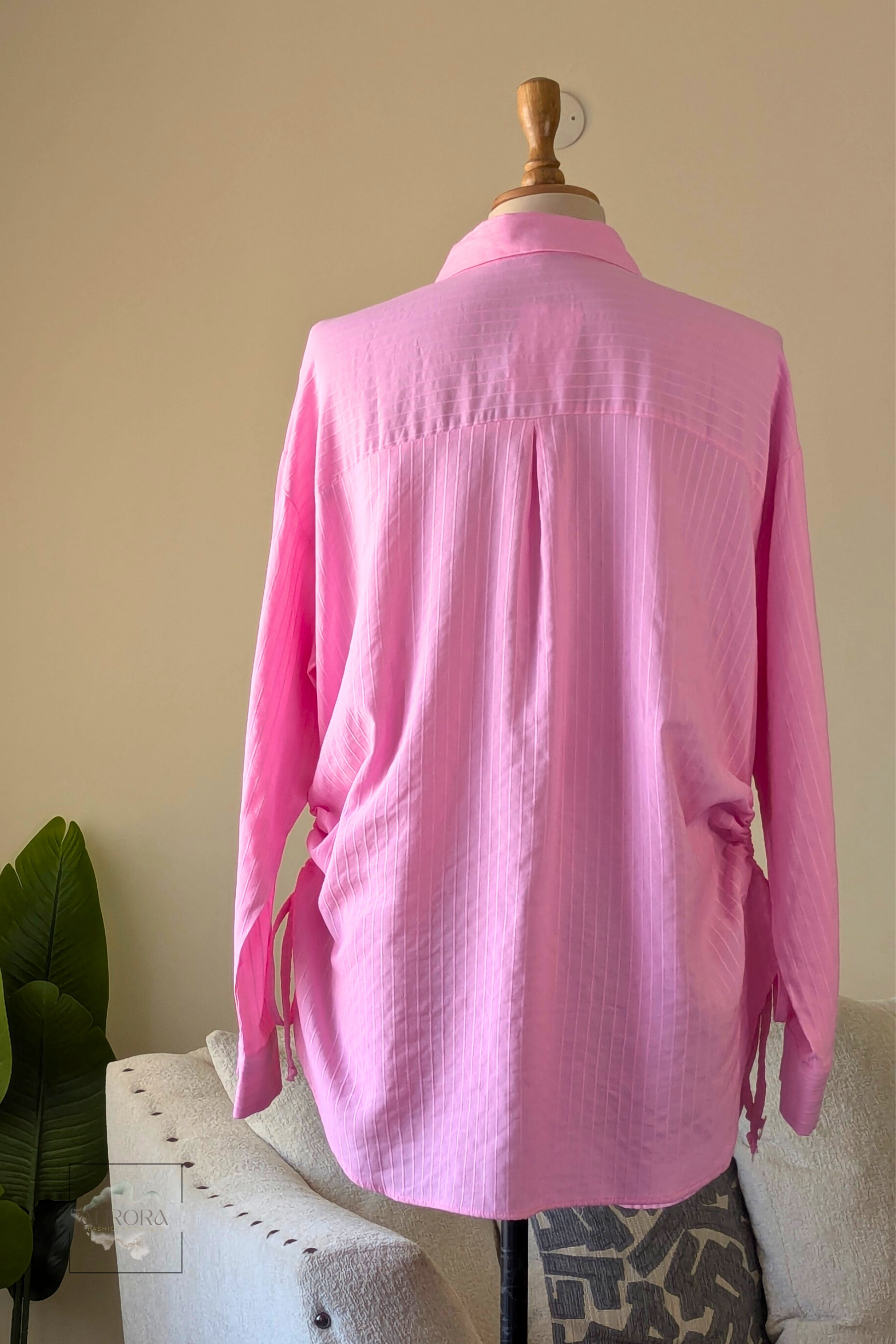 Cotton Side-Tie Long Sleeve Shirt in Pink – Aurora Fashion Boutique