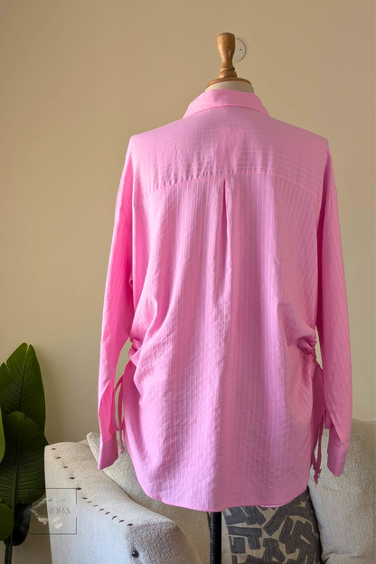 Cotton Side-Tie Long Sleeve Shirt in Pink – Aurora Fashion Boutique