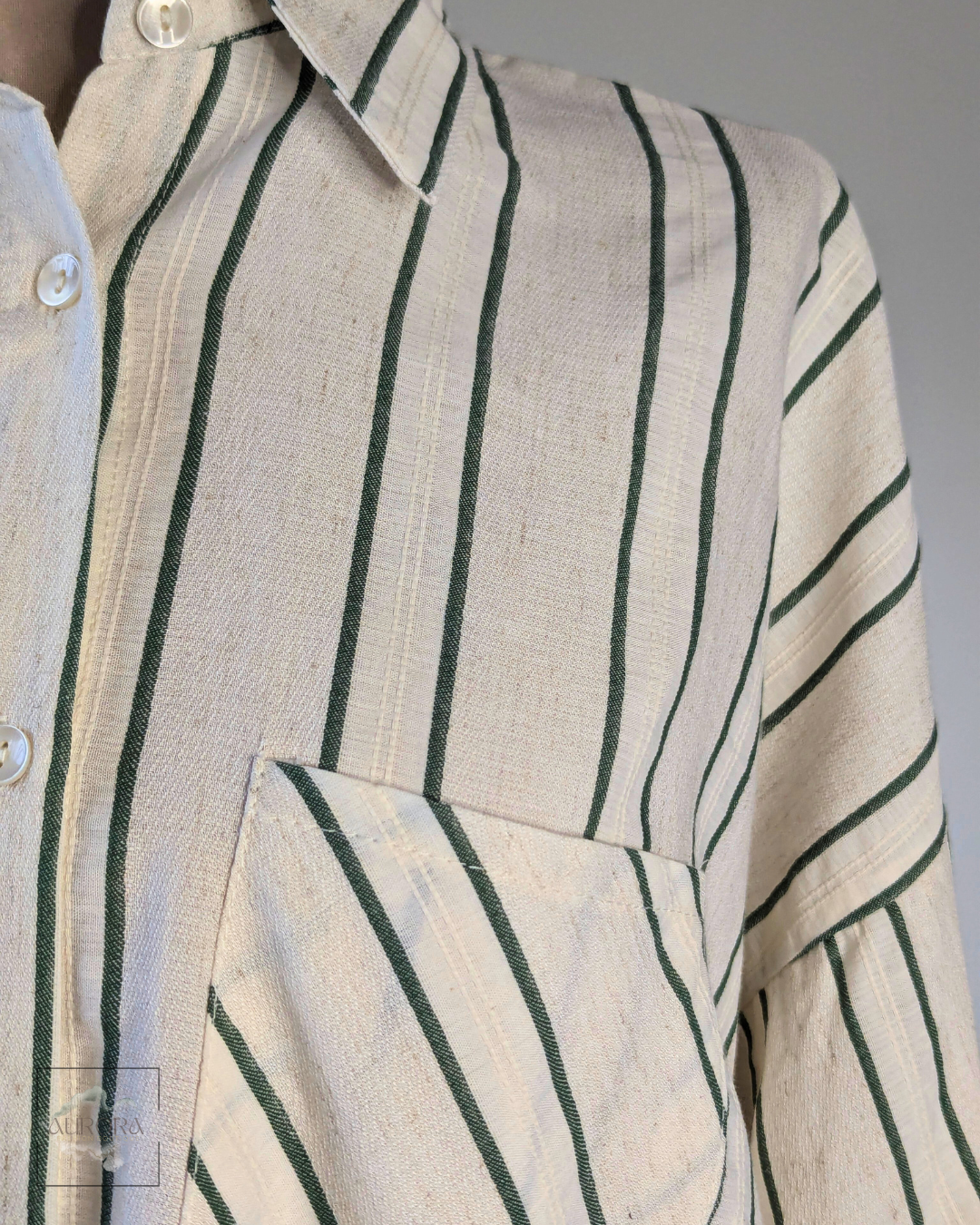 Striped Double Pocket Shirt - Beige