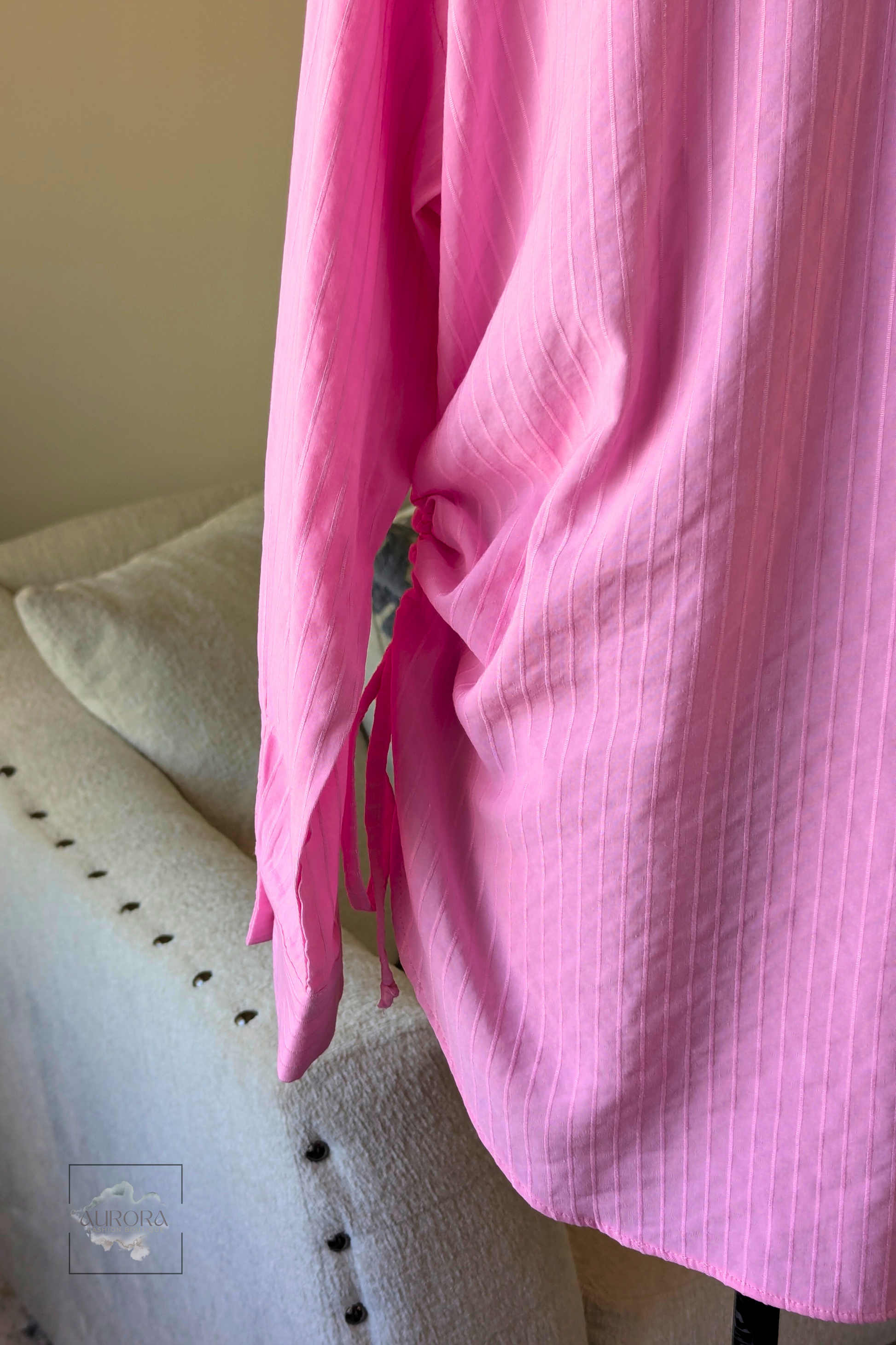 Cotton Side-Tie Long Sleeve Shirt in Pink – Aurora Fashion Boutique