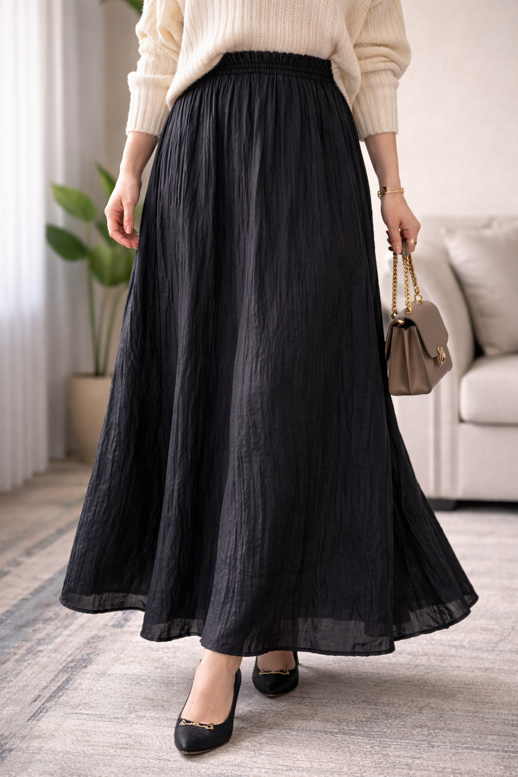 Textured Black Skirt