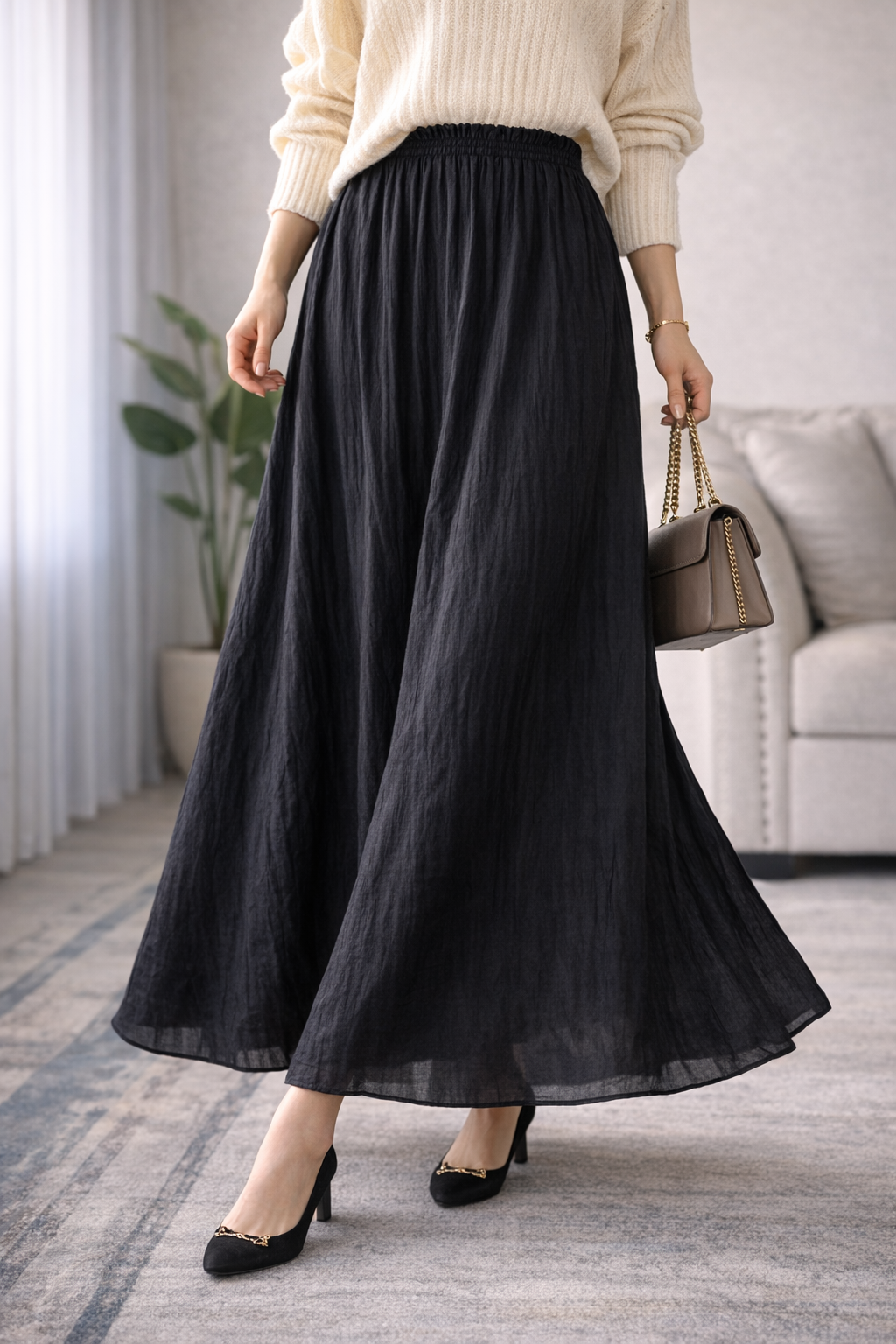 Textured Black Skirt