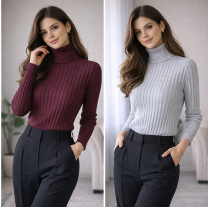 High-Neck Ribbed Tricot Blouse