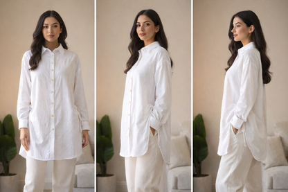 Cotton Side-Tie Long Sleeve Shirt