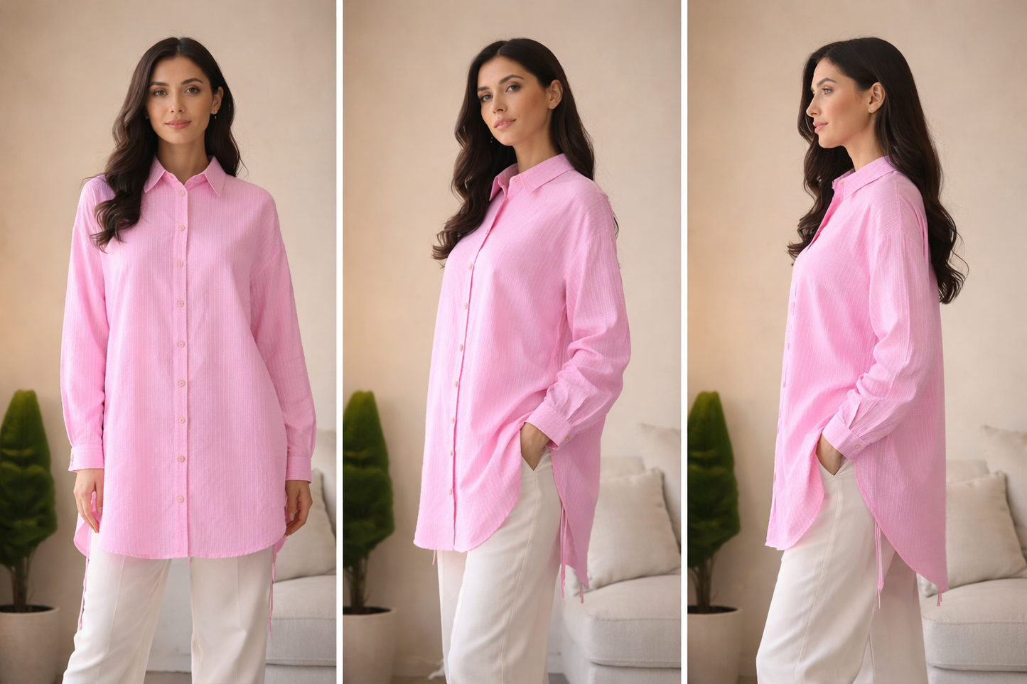 Cotton Side-Tie Long Sleeve Shirt
