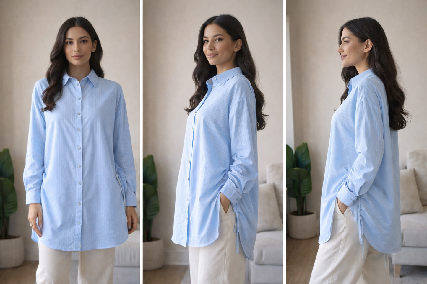 Cotton Side-Tie Long Sleeve Shirt