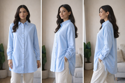 Cotton Side-Tie Long Sleeve Shirt