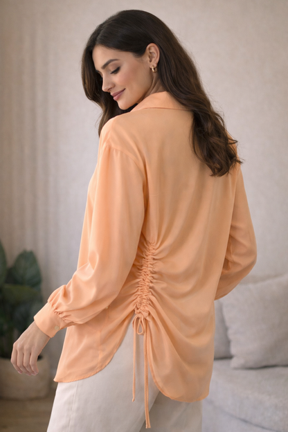 Side-Tie Long Sleeve Shirt – Elegant Polyester